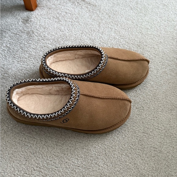 UGG Shoes - UGG Chestnut/Brown Suede Sheepskin Slip-Ons with Braided Trim